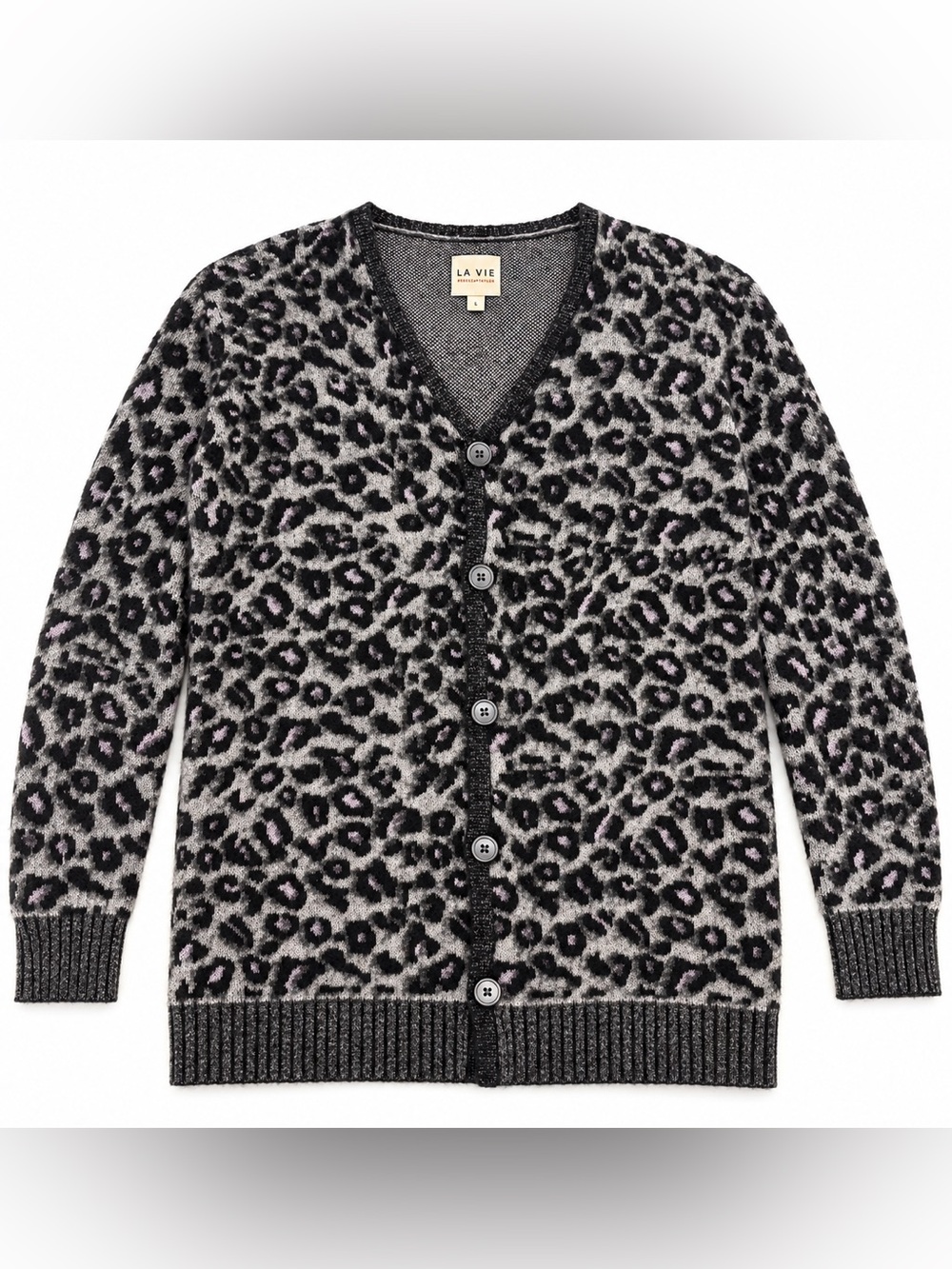 La Vie Rebecca Taylor Leopard Print Knit Cardigan Sweater Women’s Size L
